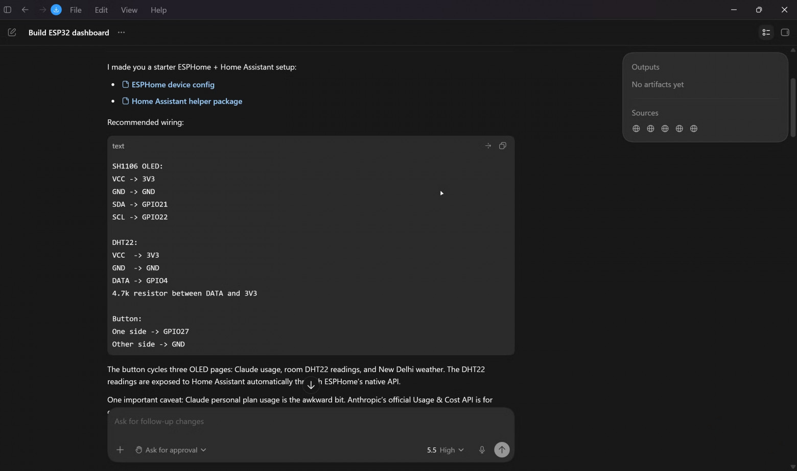 Схема подключения компонентов для инфопанели, составленная Codex